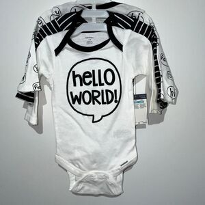 Lot of 3 Gerber Baby Boys Long Sleeve Bodysuits Black White Size 6-9 Months NWT